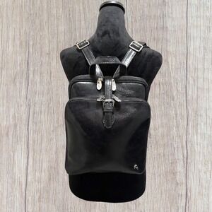 Ashwood Leather Black Mini Backpack Purse Silver Stag Logo Multi Zip Pocket‎